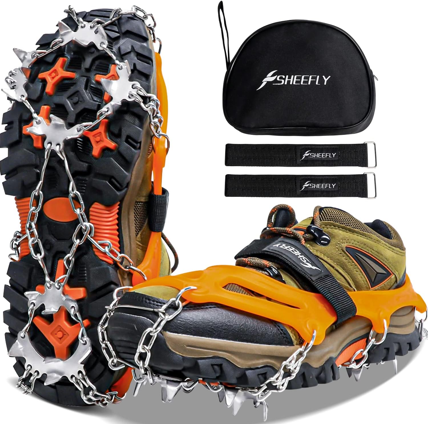 SHEEFLY Crampons Ice Cleats Traction,19 Spikes Snow Grips Ice Grippers Traction...