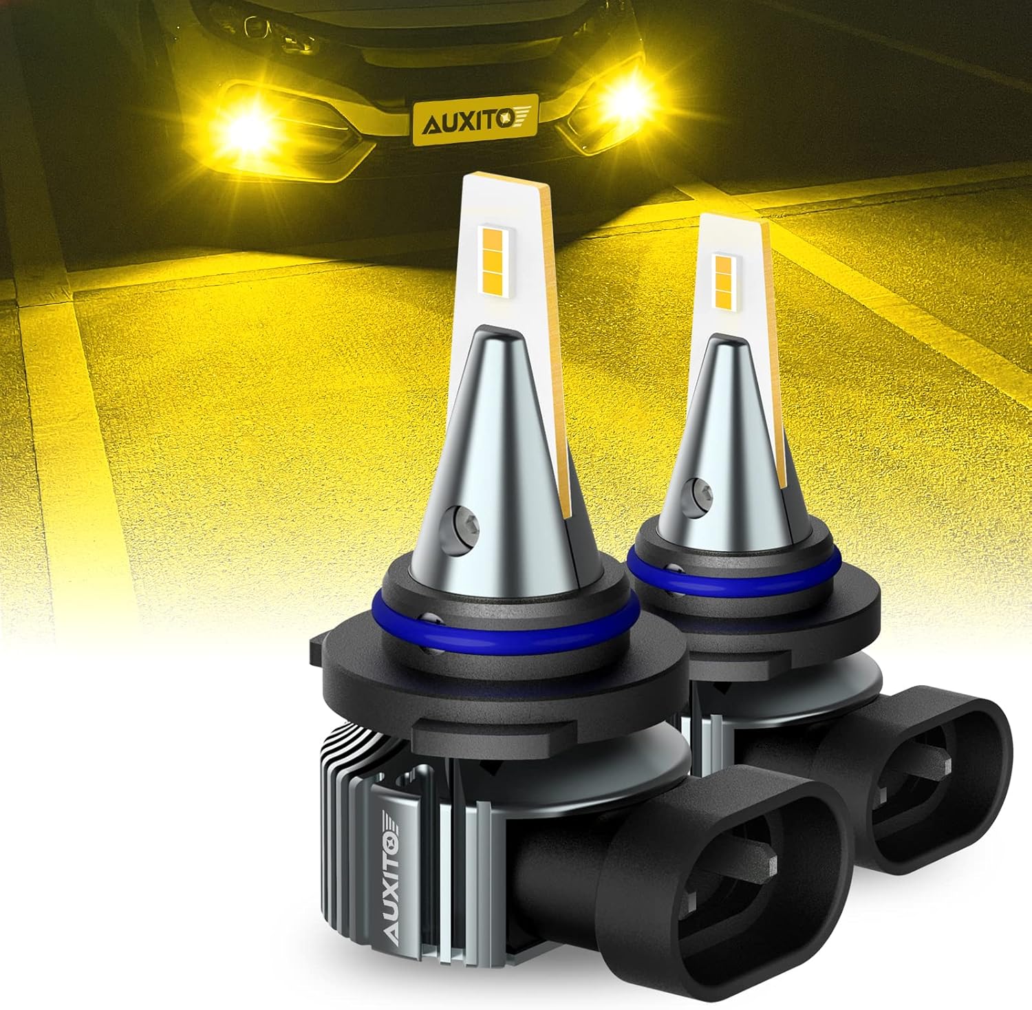 AUXITO 9006 HB4 LED Fog Light Bulbs, 3000K Amber Yellow, 6000 LM High Brightness...
