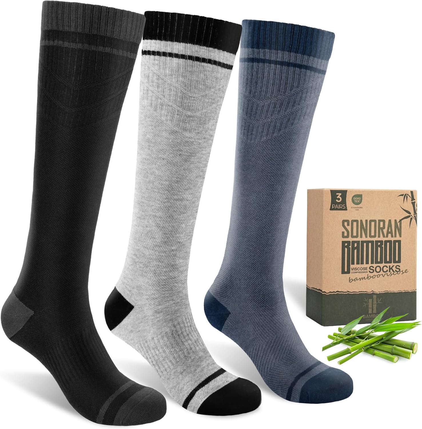 Bamboo Viscose Compression Socks for Women & Men (3 Pairs) 15-20 mmHg Knee High...