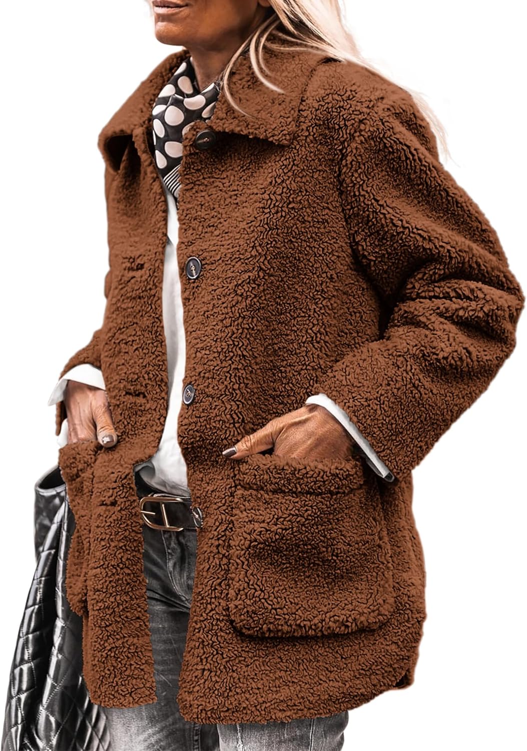 PRETTYGARDEN Women's Winter Faux Fur Coats Long Sleeve Lapel Button Down Pockets...
