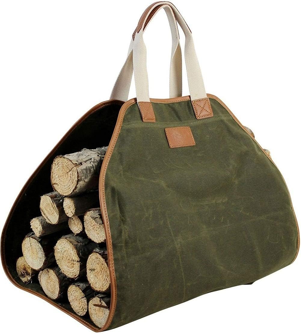 Firewood Carrier - Waxed Canvas Wood Carrier for Firewood, Heavy Duty Log Carrie...