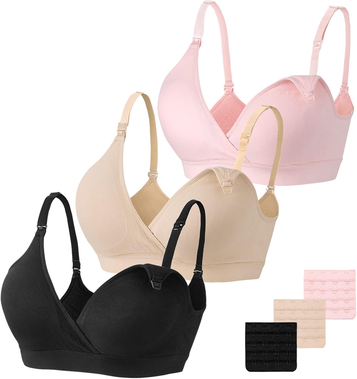Vinfact 3 Pack Nursing Bras for Breastfeeding Seamless V Neck Maternity Bra Wome...
