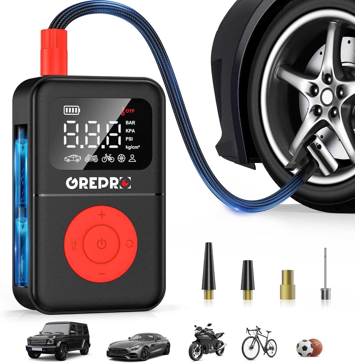 GREPRO Tire Inflator Portable Air Compressor, 160 PSI Portable Air Pump, 3X Fast...