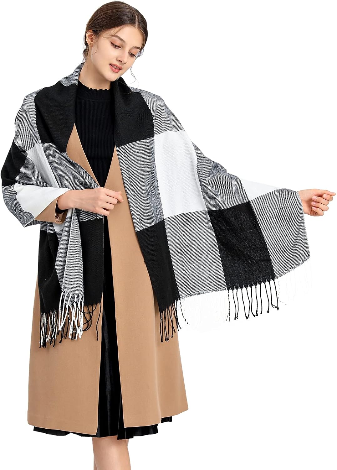 Miss Lulu Women Scarves Winter Long Soft Warm Tartan Check Wraps Wool Spinning T...