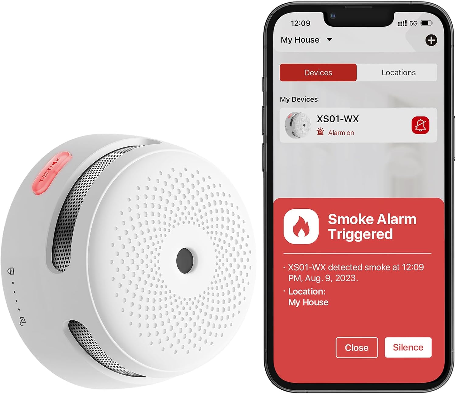 X-Sense Wi-Fi Smoke Alarm for Home with Replaceable Battery, Smart Smoke Alarm C...