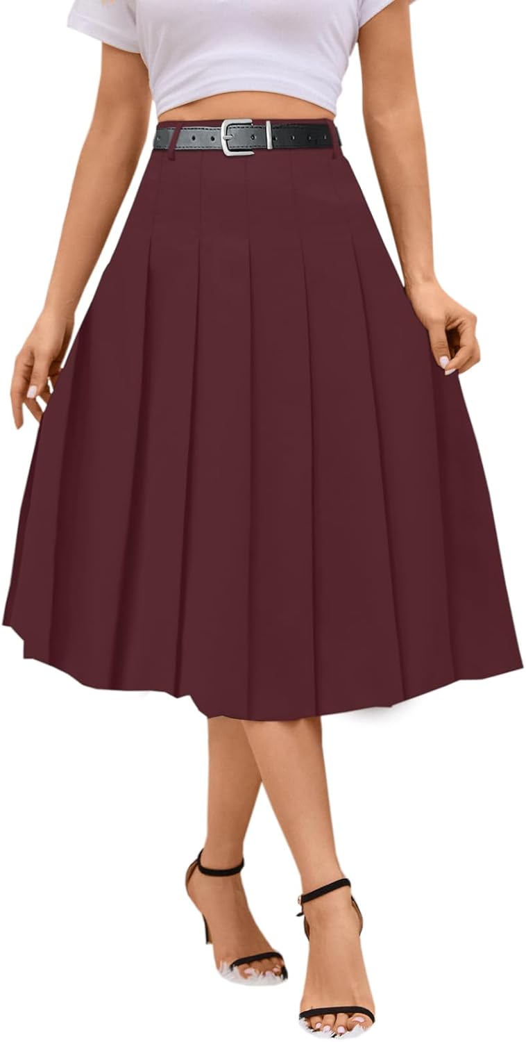 SANGTREE Women's Girls A-Line Long Pleated High Waist Fashion Skirt, School Unif...