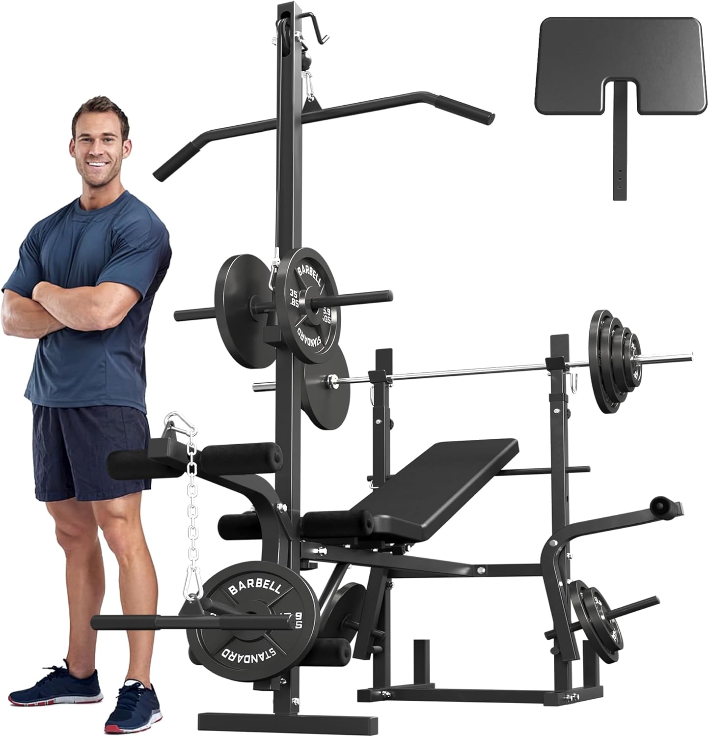 Mikolo 8 in 1 Olympic Weight Bench Set with Leg Extension and Leg Curl, Multi-Fu...