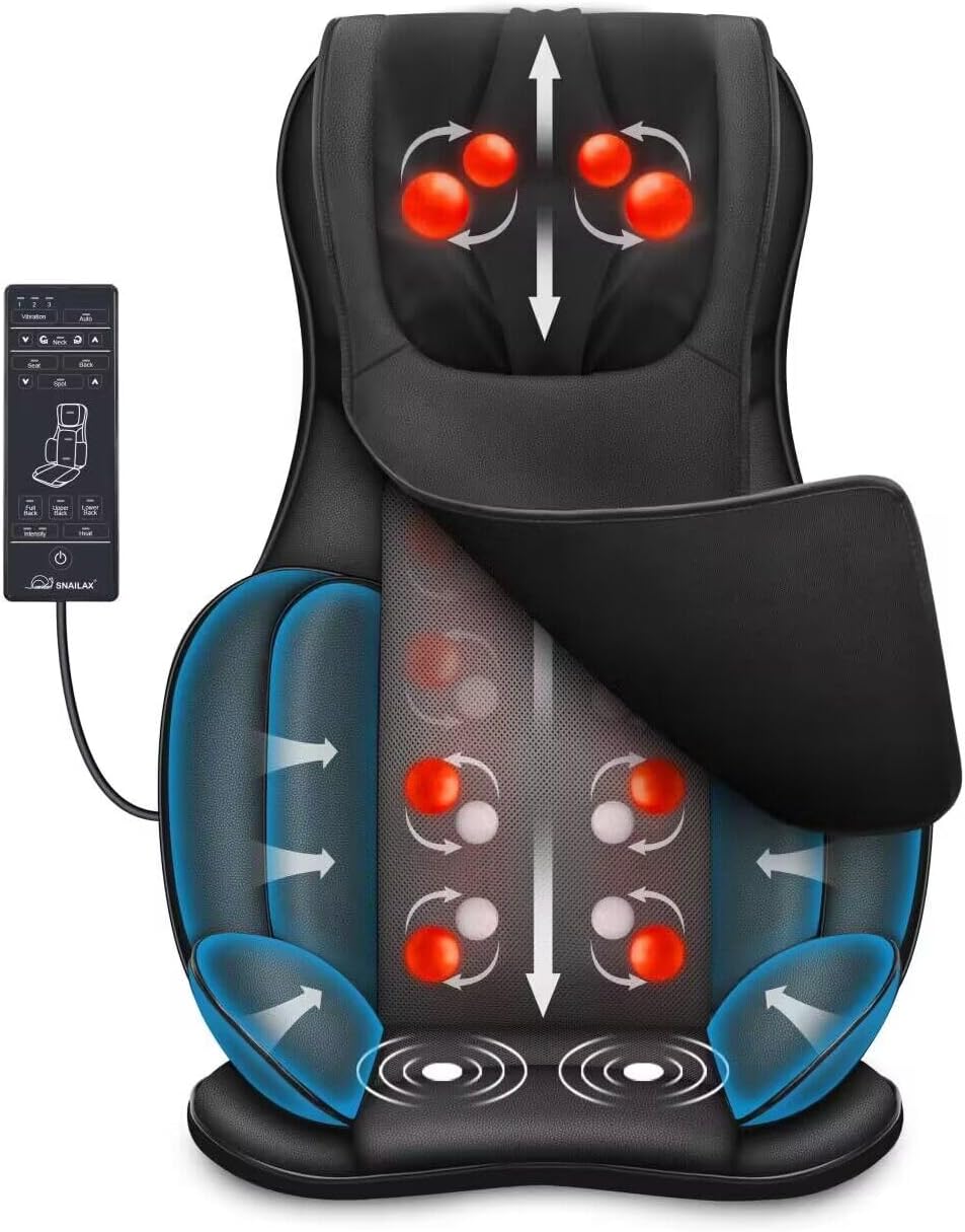 Snailax Full Body Massage Chair Pad Shiatsu Neck Back Massager with Heat & Compr...