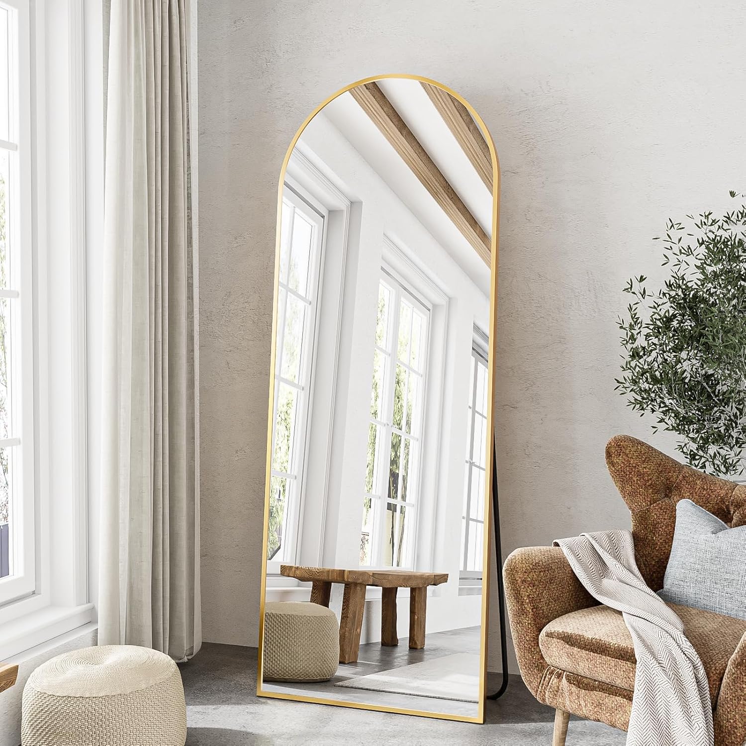 TinyTimes 57"x20" Arched Full Length Mirror Floor Mirror Full Length with Stand,...