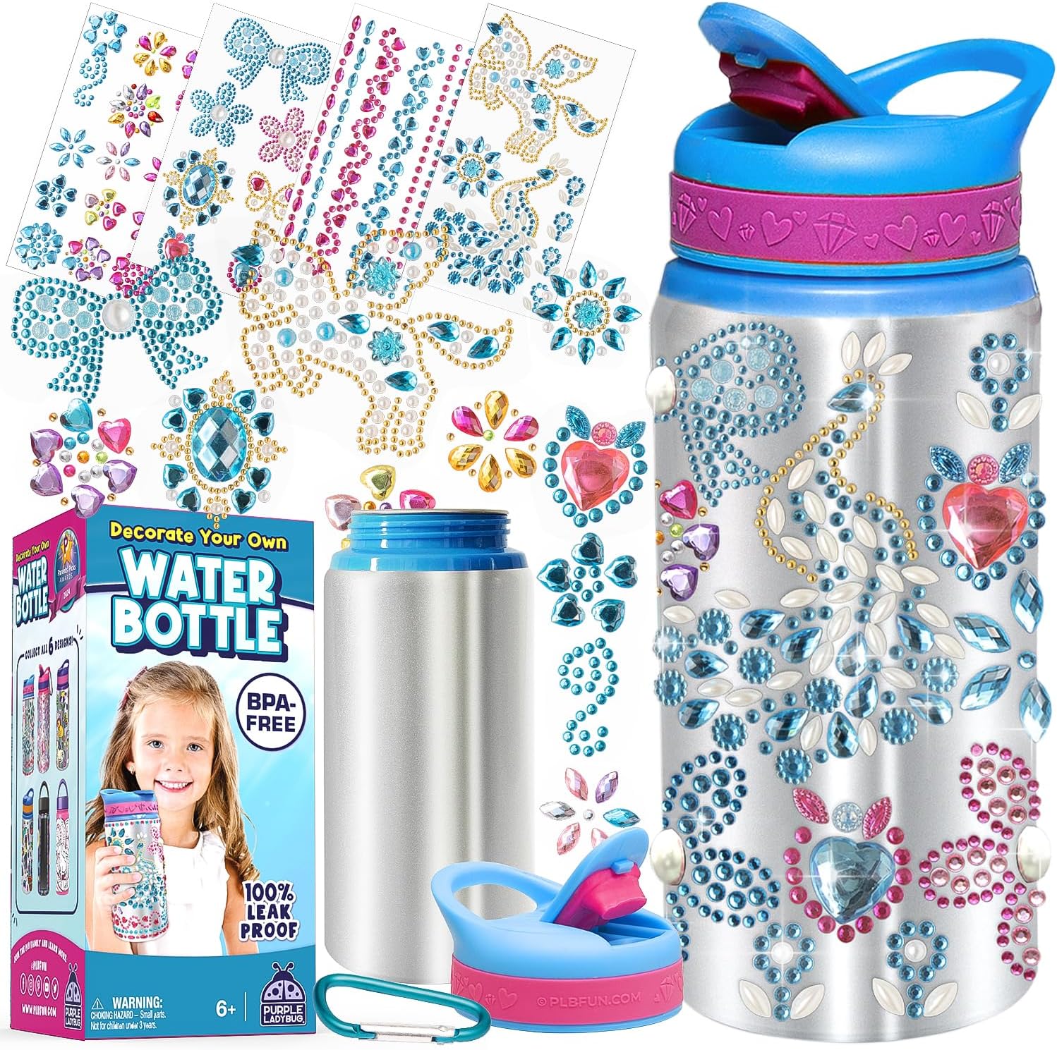 PURPLE LADYBUG Decorate Your Own Water Bottle for Girls - Great Gift for Girls,...