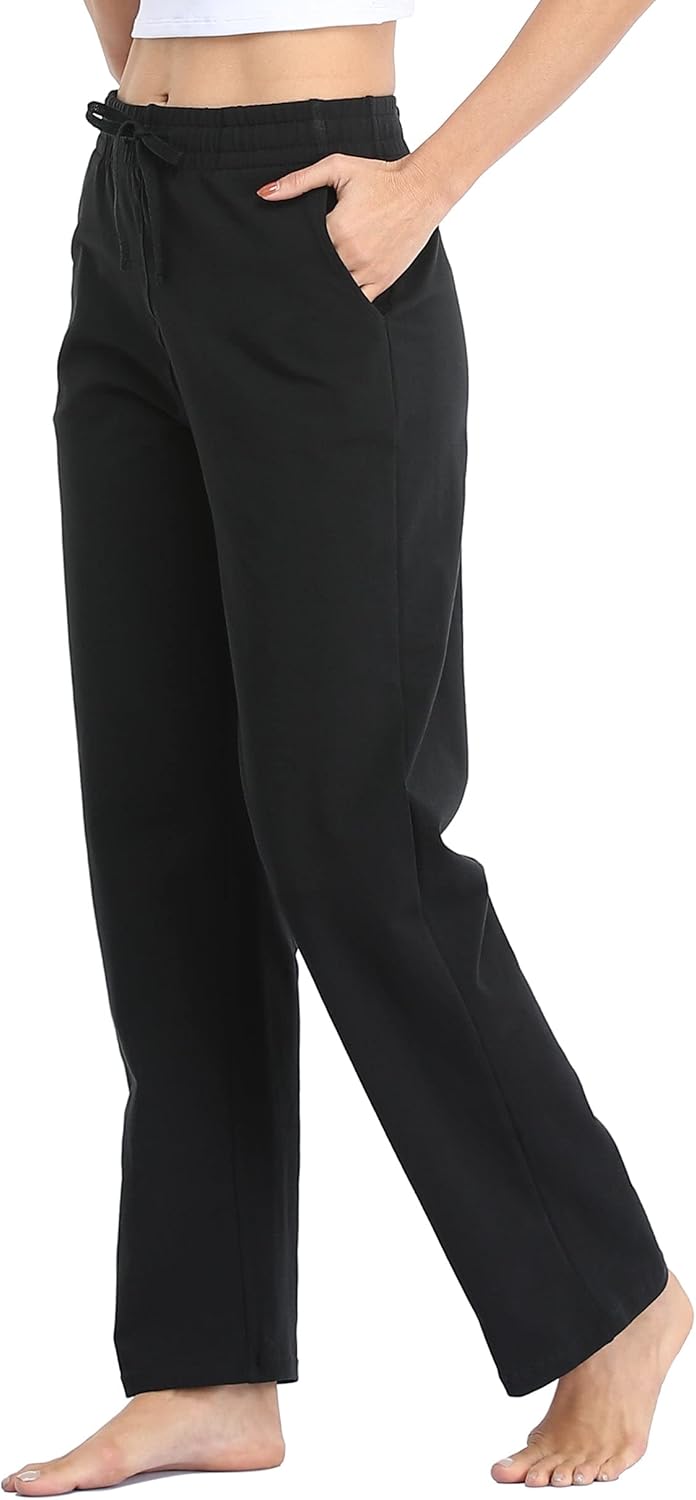 Willit Women's Cotton Sweatpants Open Bottom Yoga Sports Pants Straight Leg Loun...