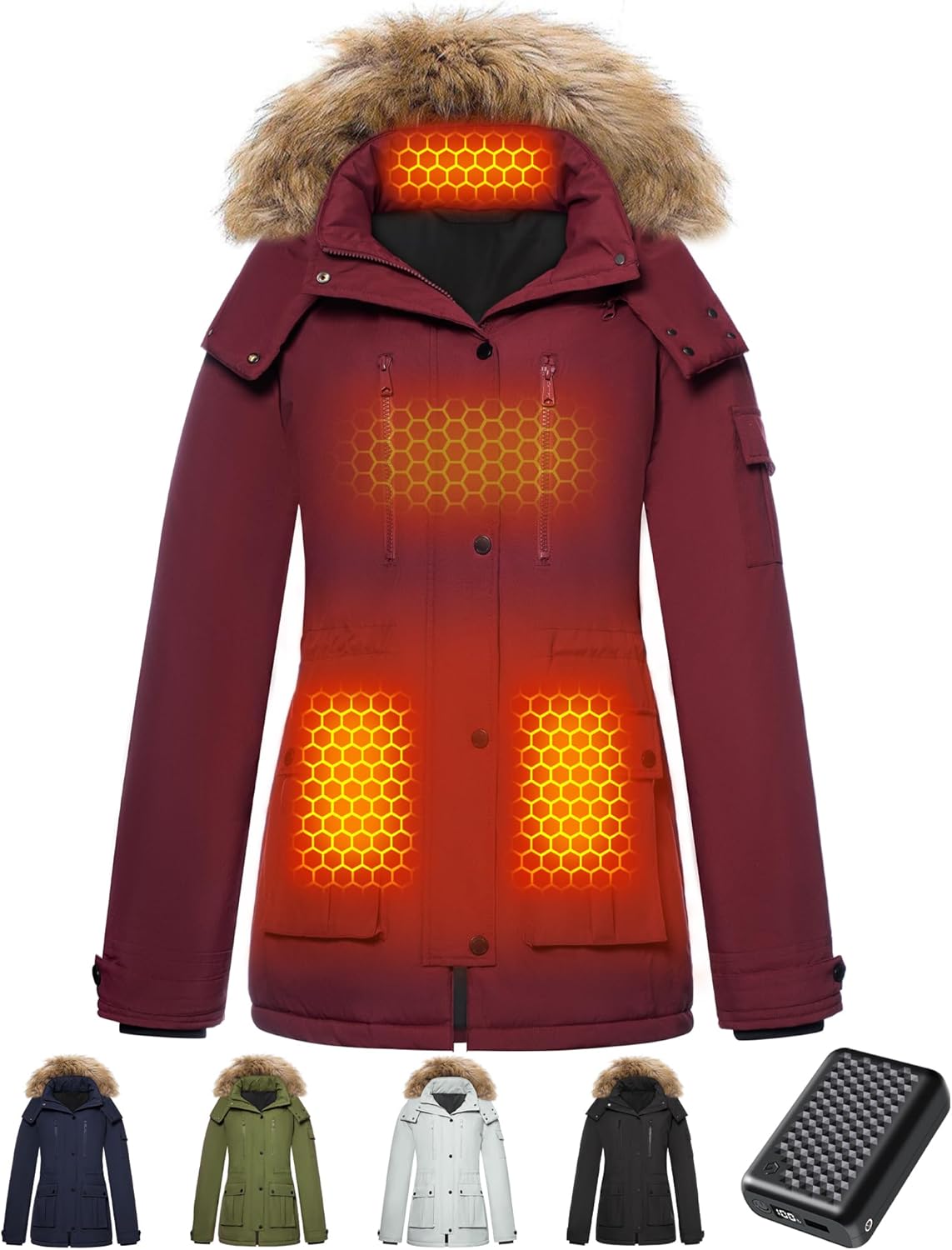 Graphene Heated Jacket for Women with Large Capacity Battery Pack Waterproof Win...