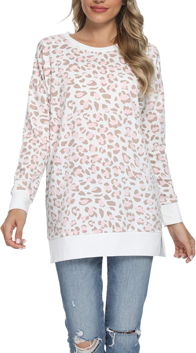 levaca Womens Loose Pullover Sweatshirts Tunic Tops for Leggings F-pink Leopard...