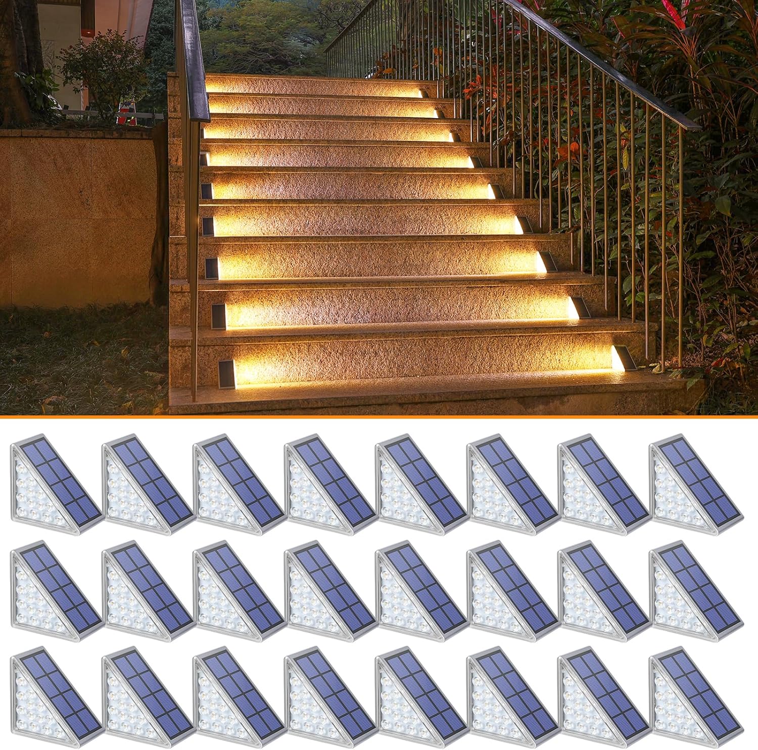 NIORSUN Solar Step Lights for Outside,24 Pack Warm White Solar Stair Lights Outd...