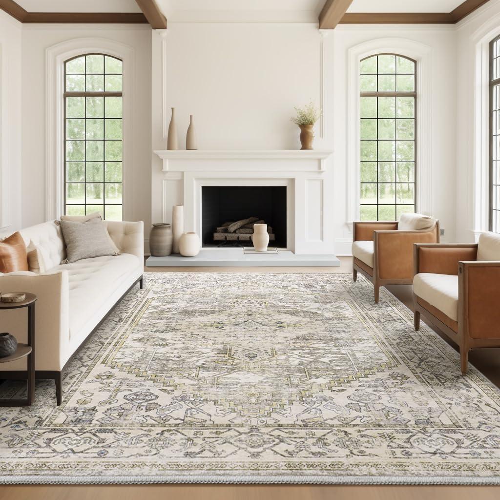 8x10 Washable Area Rug - Non Slip Vintage Rugs Soft Foldable Stain Resistant Lar...