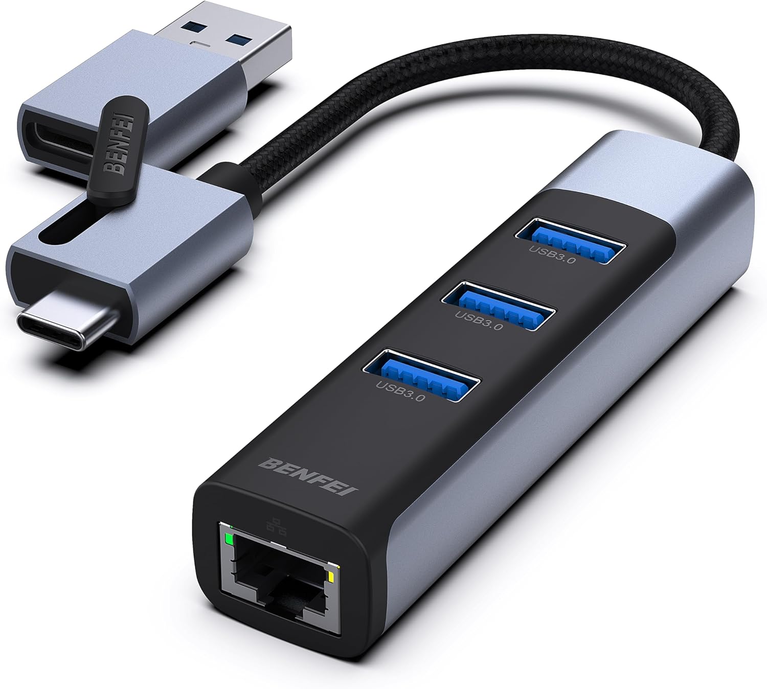 BENFEI 2in1 USB-C/USB 3.0 to Ethernet Adapter with...