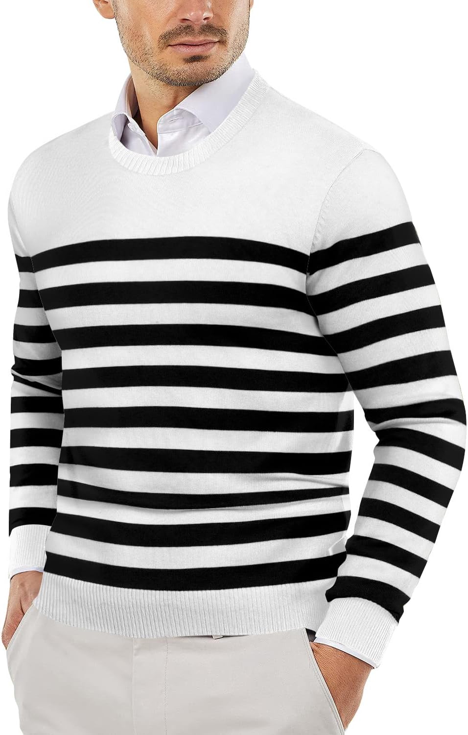 COOFANDY Men's Crew Neck Sweater Slim Fit Lightweight Sweatshirts Knitted Pullov...