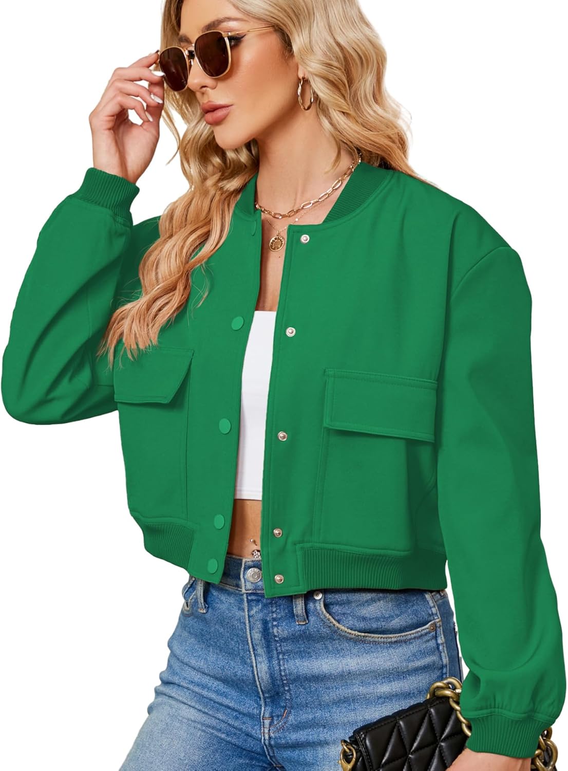 Zando Womens Bomber Jacket Button Down Short Cropped Jackets Long Sleeve Basebal...