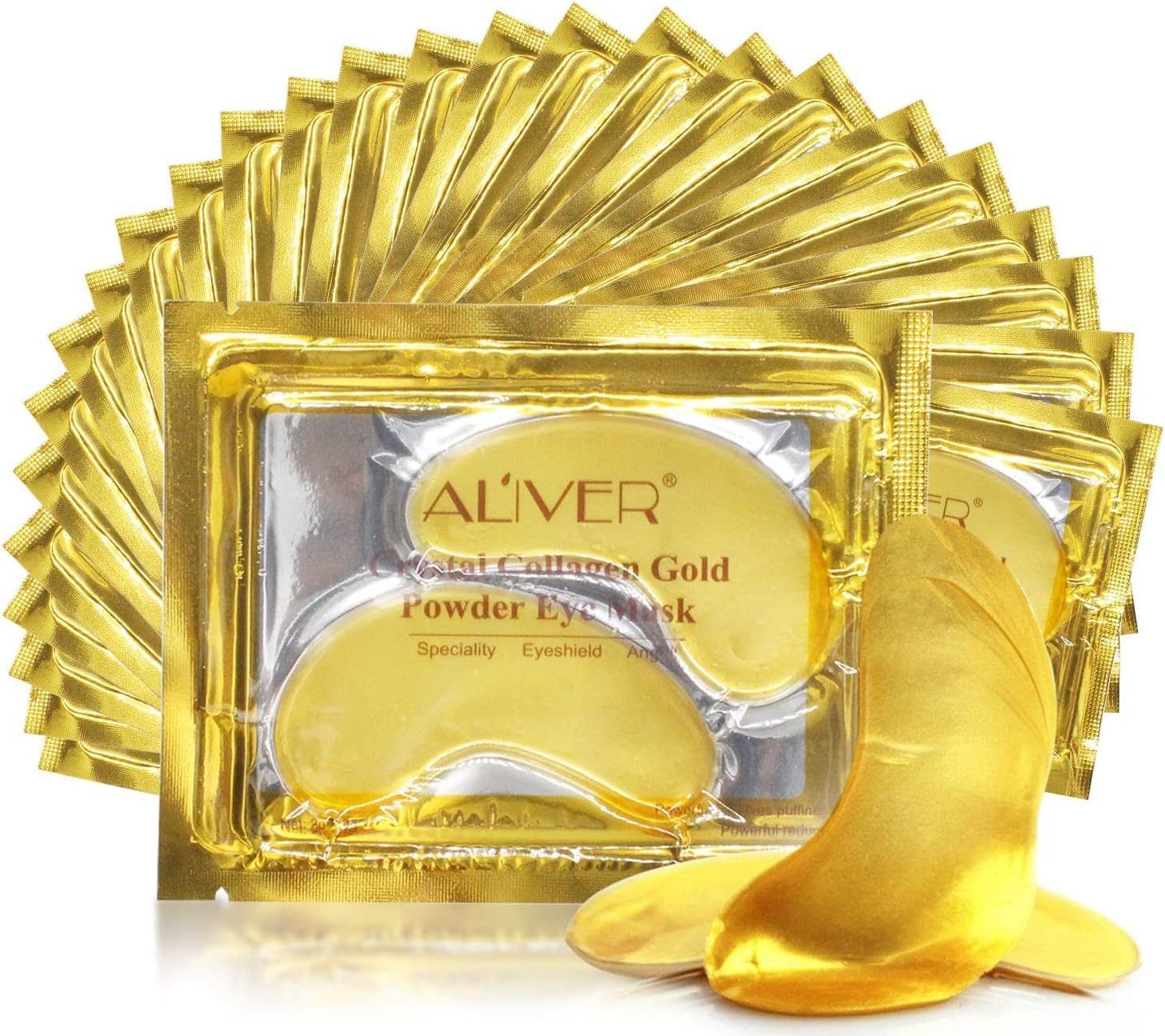 (20 Pairs)24K Gold Under Eye Treatment Masks,Crystal Gold Powder Gel Collagen Ey...