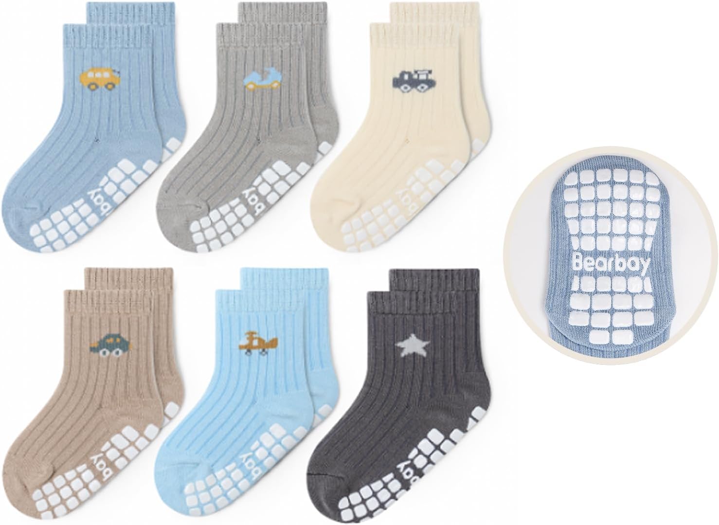 6 Pairs Toddlers Non Slip Socks with Grippers Baby Girls Boys Anti Skid Crew Cot...