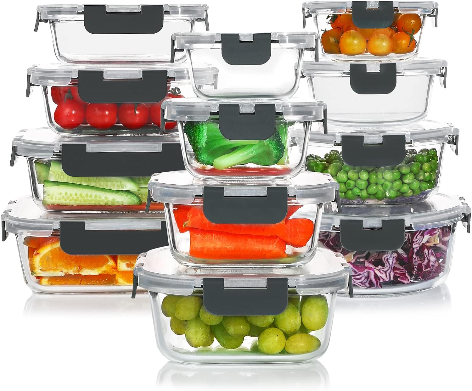 24 Pieces Glass Food Storage Containers Set,Glass Meal Prep Containers-Stackable...