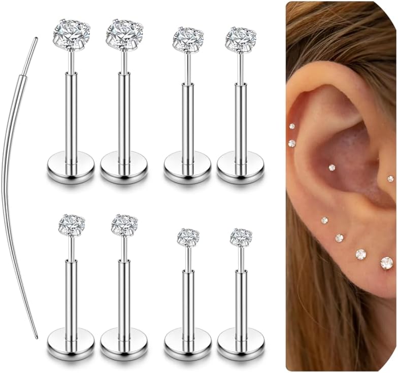 LOLIAS 14K Gold Filled Threadless Nose Studs CZ Nose Rings for Women Men 316L Su...