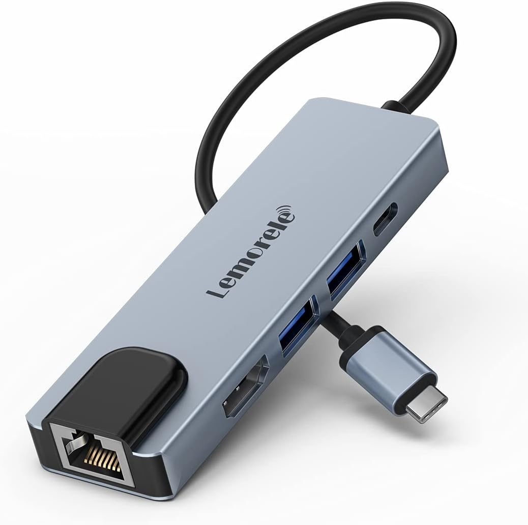USB C Hub, Lemorele 6-in-1 USB C Hub with Ethernet, USB C Multiport Adapter with...