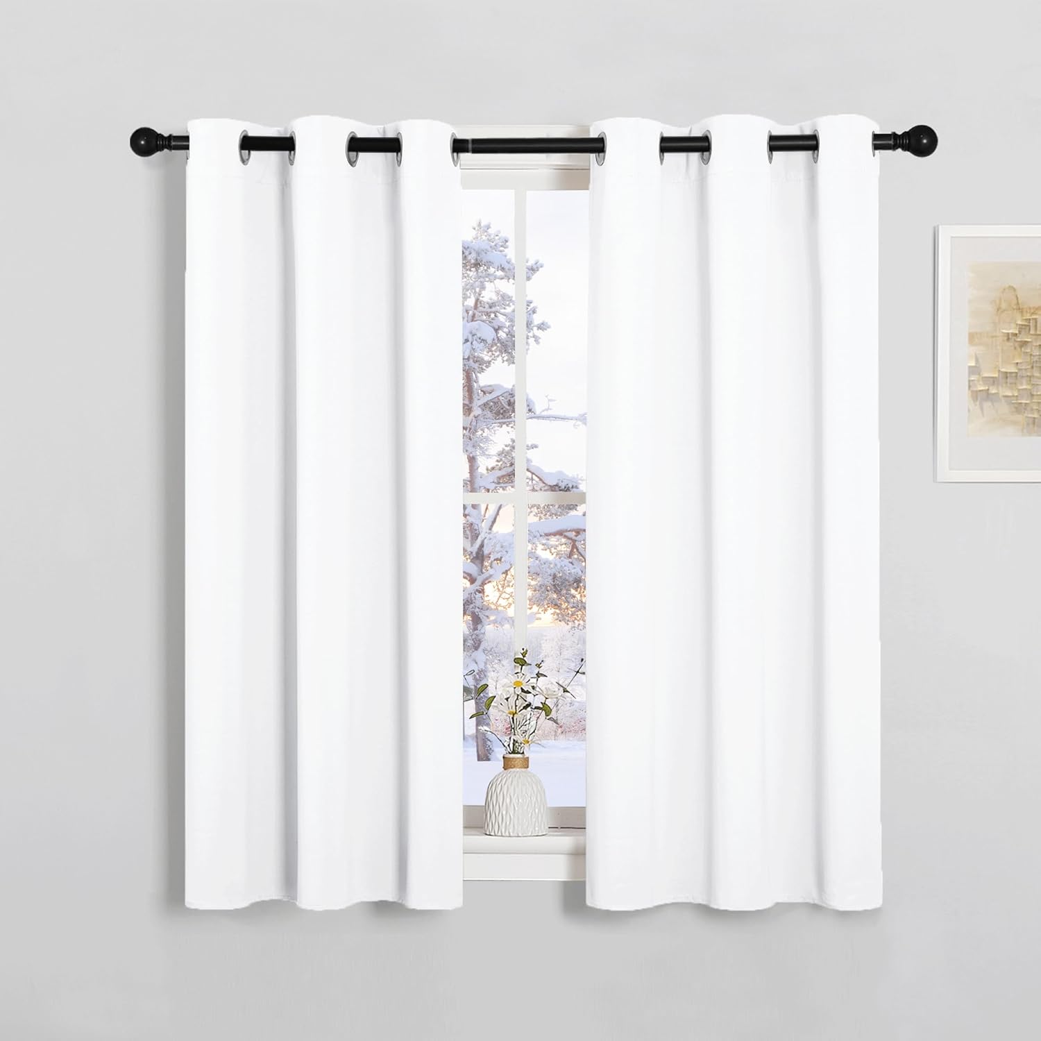 PONY DANCE Thermal White Eyelet Curtains Short Curtains for Small Windows Noise...