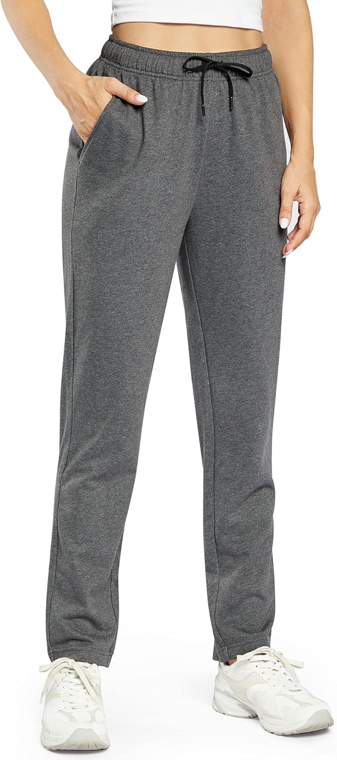 OUGES Womens Cotton Joggers Open Bottom Jogging Sweatpants Sports Trousers Track...