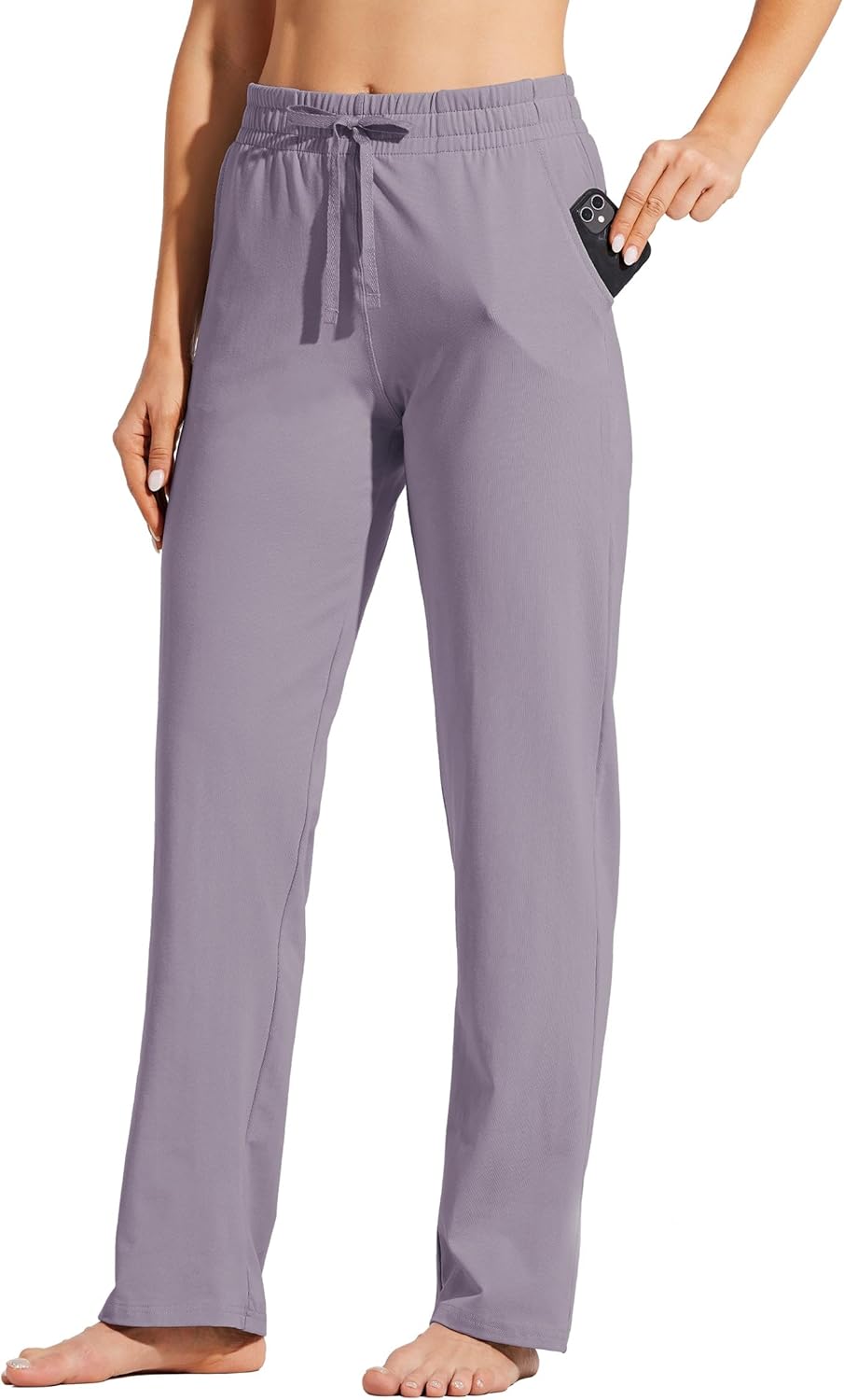 Willit Women's Cotton Sweatpants Open Bottom Yoga Sports Pants Straight Leg Loun...