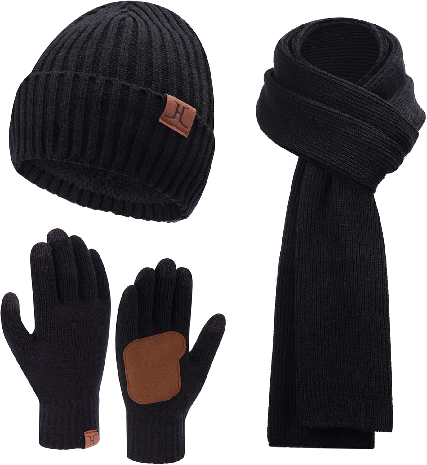 FZ FANTASTIC ZONE Mens Winter Knit Hat Beanie Long Neck Scarf Touchscreen Gloves...