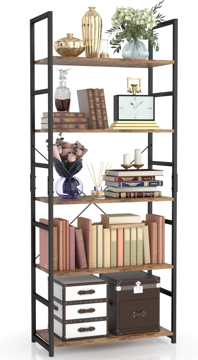 NUMENN 5 Tier Bookshelf, Tall Bookcase Shelf Storage Organizer, Modern Book Shel...