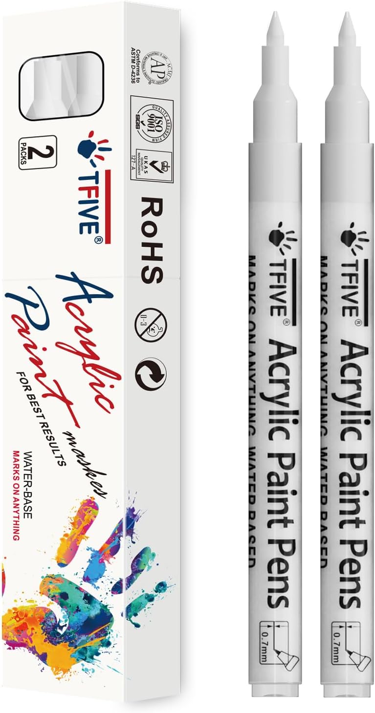 TFIVE White Paint Marker Paint Pens - 2 Pack Acrylic Permanent Marker, 0.7mm Ext...