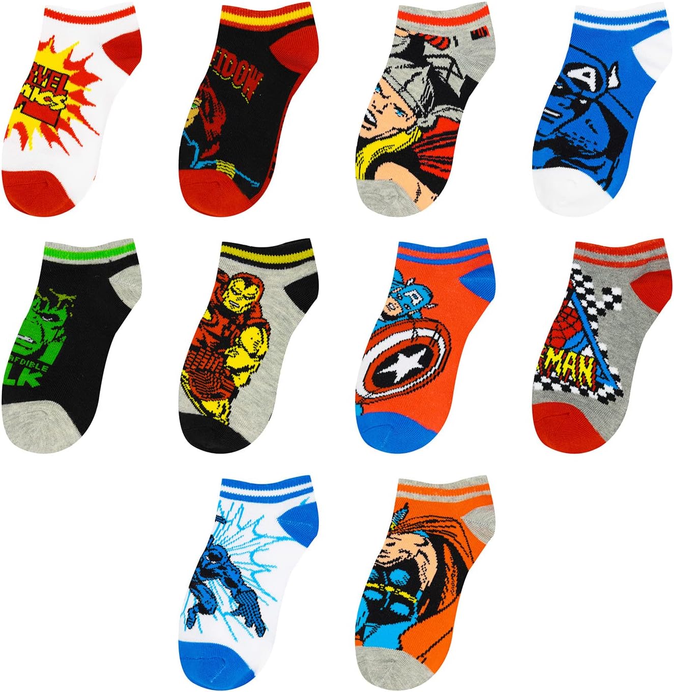 Marvel Spider-man Socks for Boys, 10 Pairs Low Cut Socks for Boys Ages 3-9 Marve...