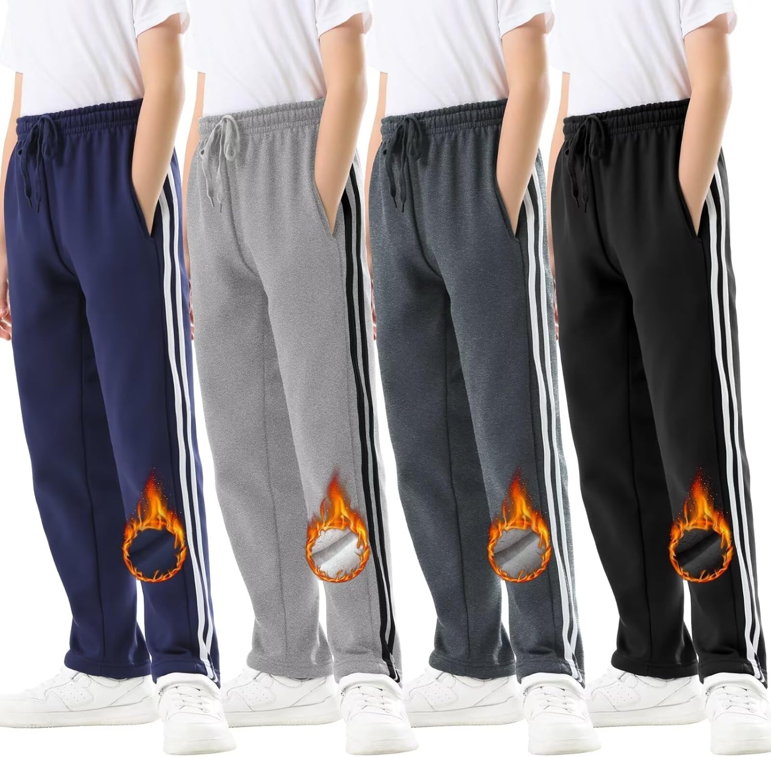 Rolimaka 4 Pcs Boys Sweatpants Soft Fleece Lined Open Bottom Youth Basic Athleti...