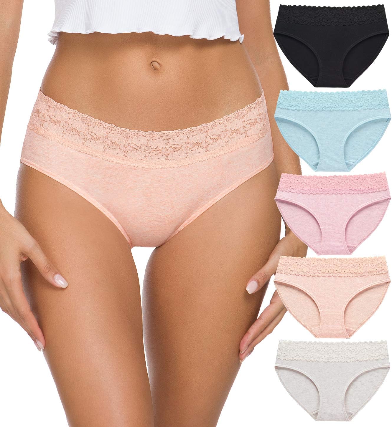 Women's Cotton Bikini Underwear Soft Lace Hipster Panties Ladies Stretch Full Co...