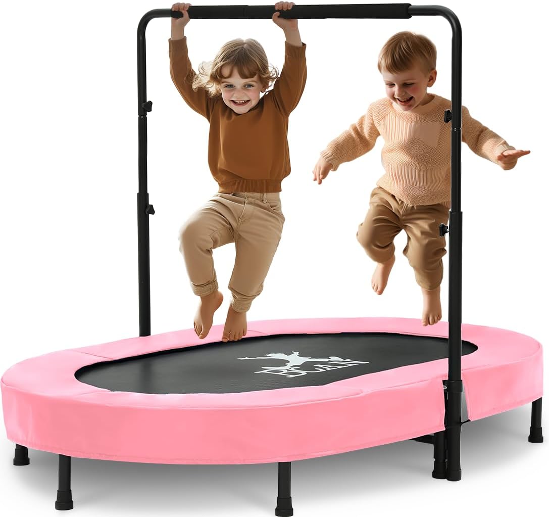 BCAN 56'' Kids Trampoline Indoor, Double Trampoline with Adjustable Handle for K...