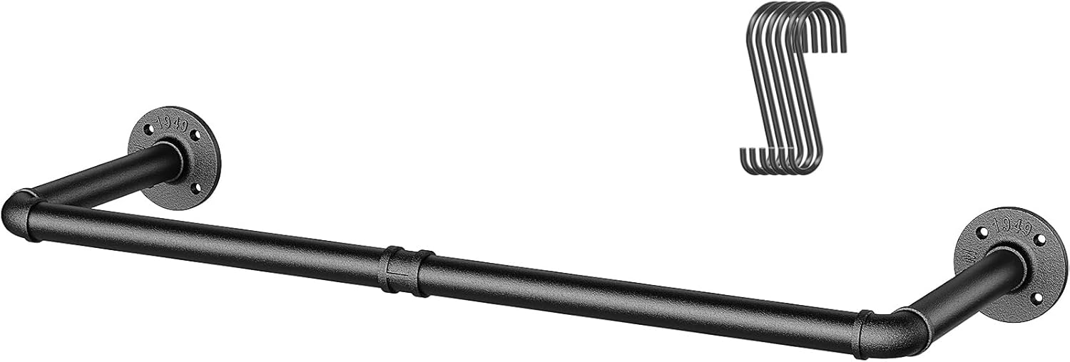 OROPY Industrial Pipe Clothes Bar Rack, 92cm Wall Mounted Detachable Retro Metal...