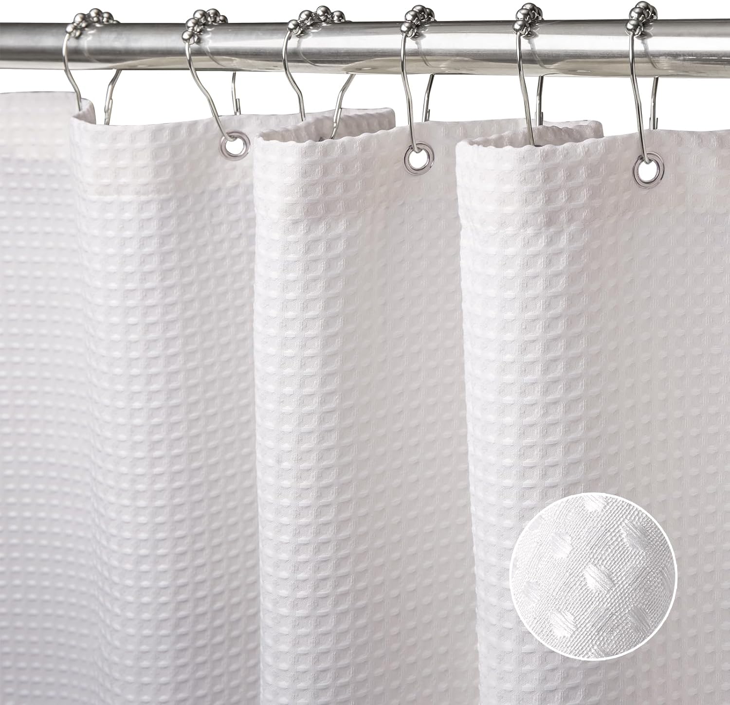 VANZAVANZU Shower Curtain for Bathroom with Metal Hooks Waffle Fabric Shower Cur...