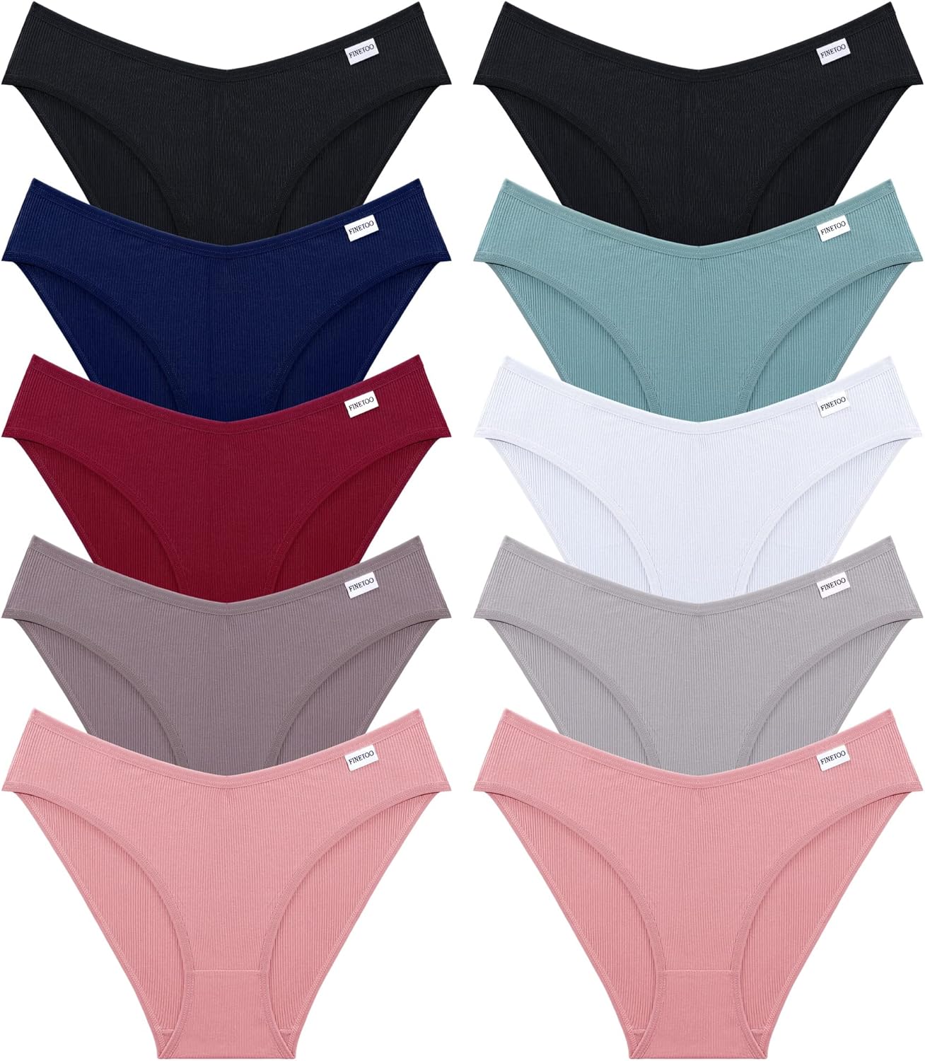 FINETOO Womens Underwear Cotton Bikini Rib Cheeky Panties Sexy V-shaped Waistban...