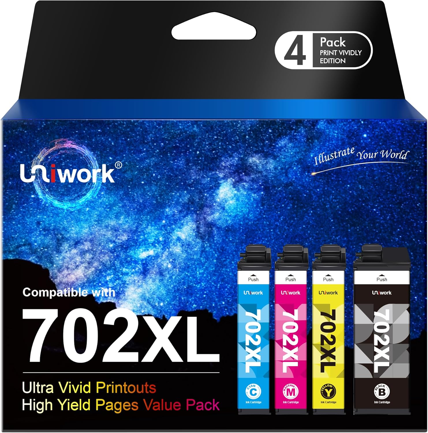 Uniwork 702XL 702 XL 702 Ink Cartridges Remanufactured Ink High Yield Replacemen...