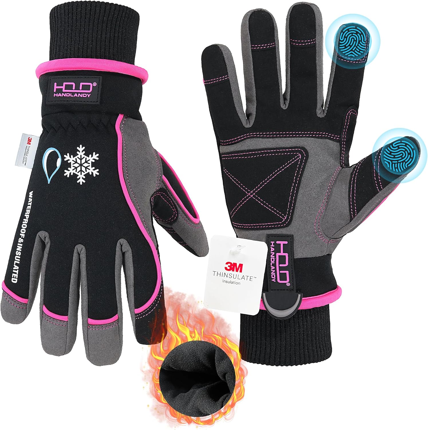 HANDLANDY Waterproof Insulated Work Gloves,Thermal Winter Gloves for Men Women T...