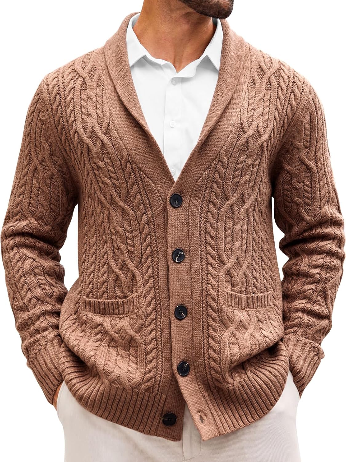 Runcati Mens Shawl Collar Cardigan Sweater Casual Cable Knit Button Down Winter...