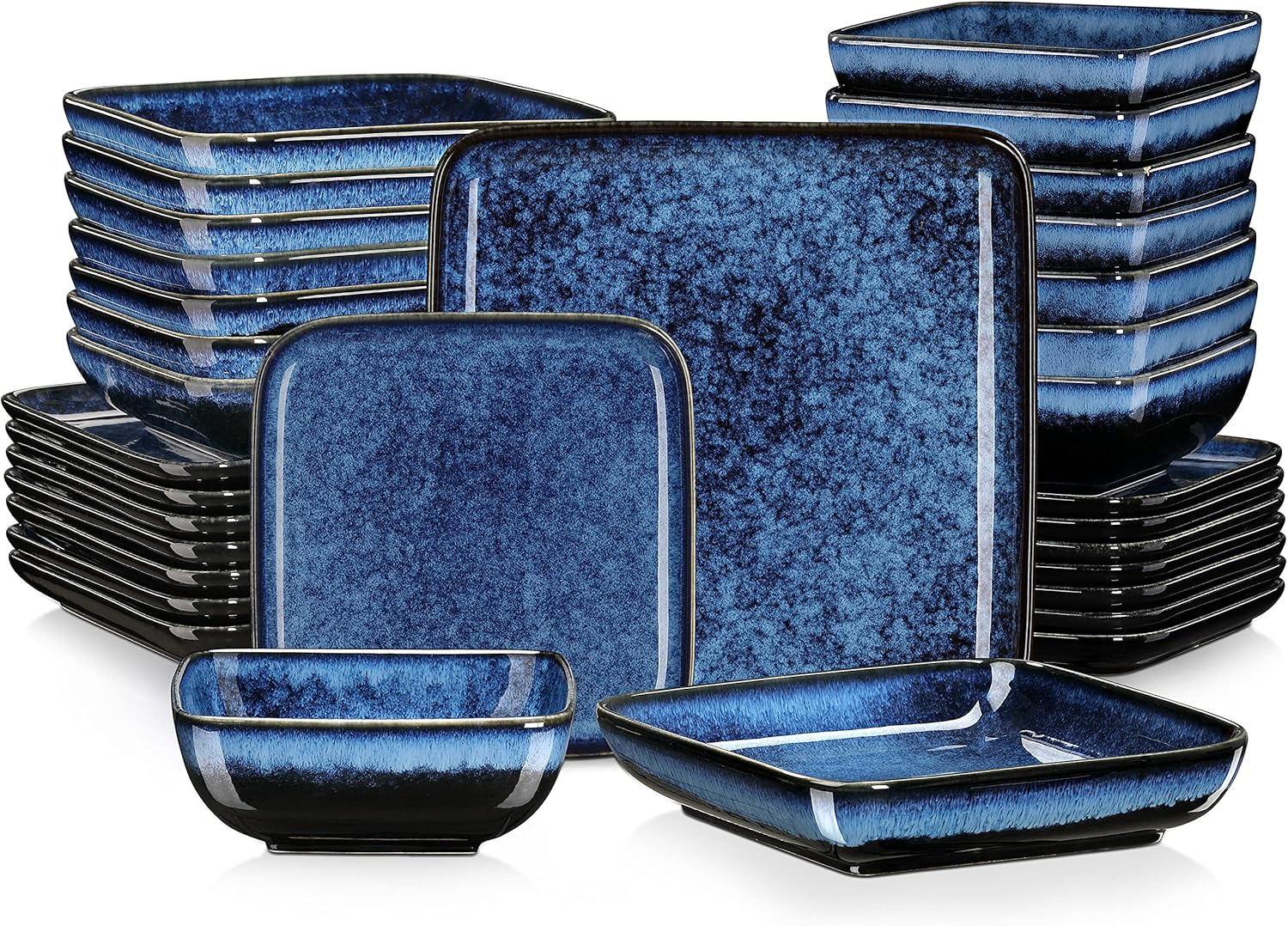 vancasso Dinner Sets, Square Reactive Glaze Crockery Set, 32-Piece Ceramic Plate...