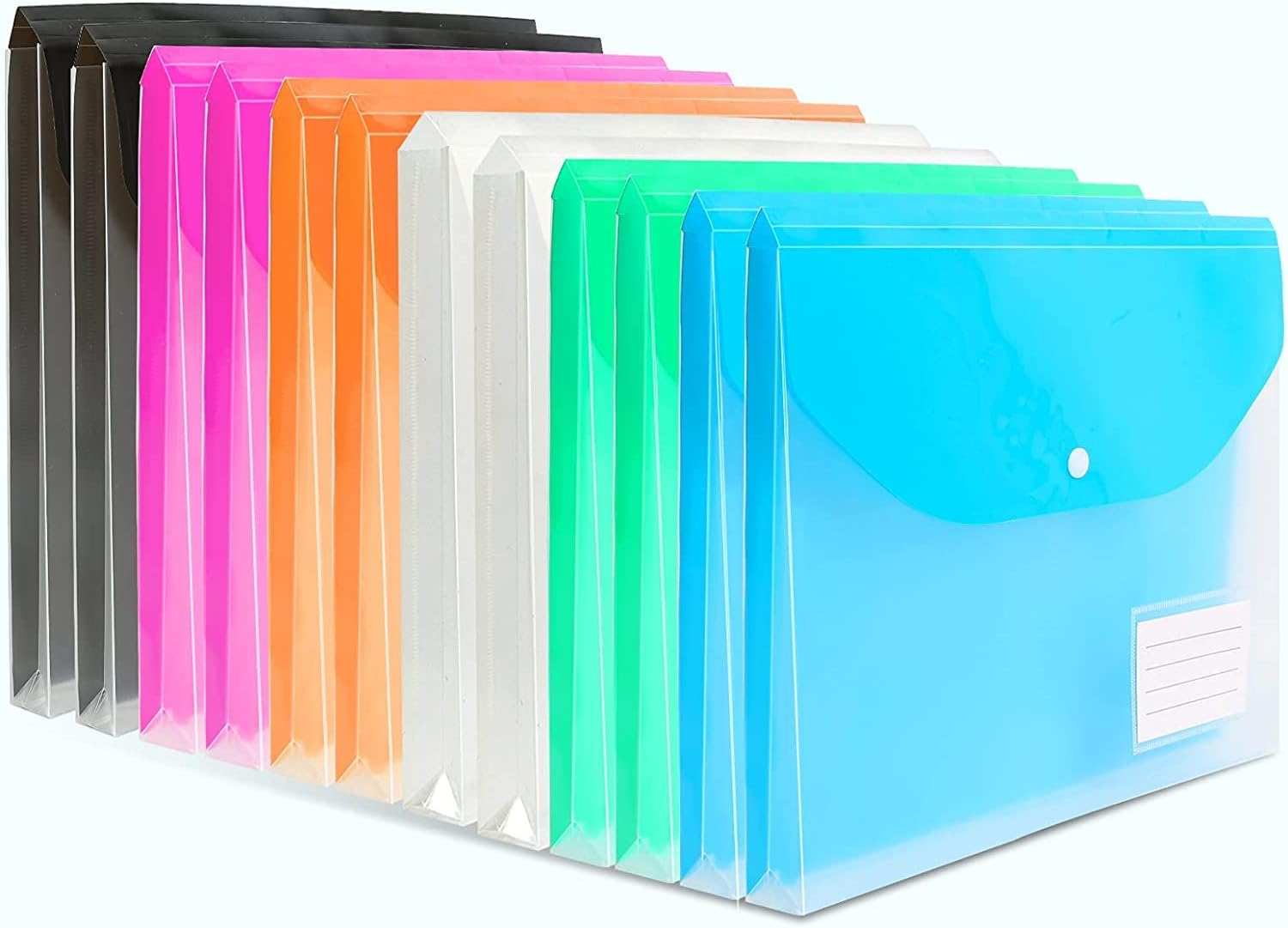 TOOELMON A4 Plastic Wallets 12 Pack A4 Folders Wallets Plastic Document Files Po...