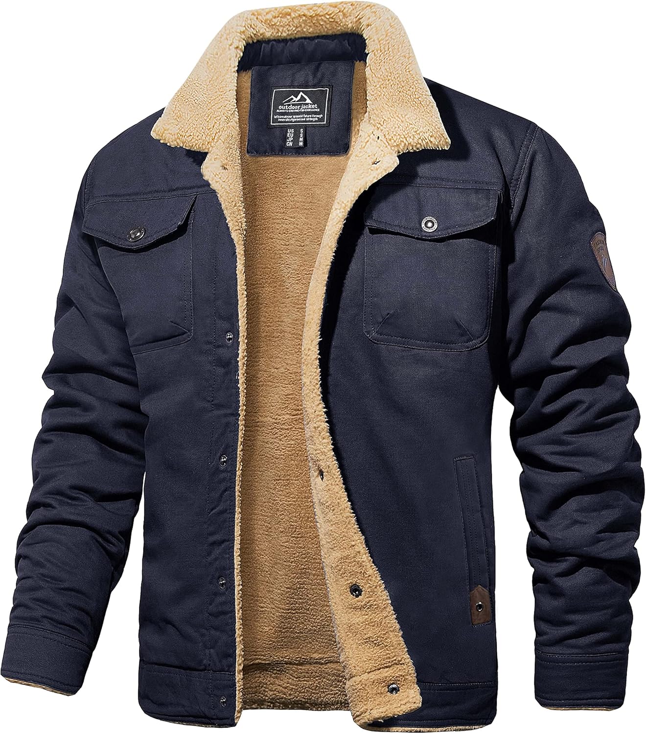 MAGCOMSEN Men's Trucker Jackets Winter Casual Coat Warm Cotton Cargo Jackets wit...