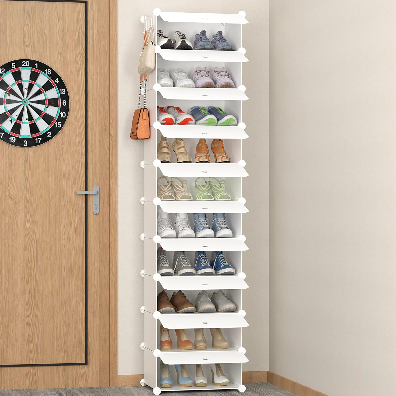 HOMIDEC 10-Tier Shoe Rack, Shoe Storage Cabinet with Door and Hook, Dust-proof T...