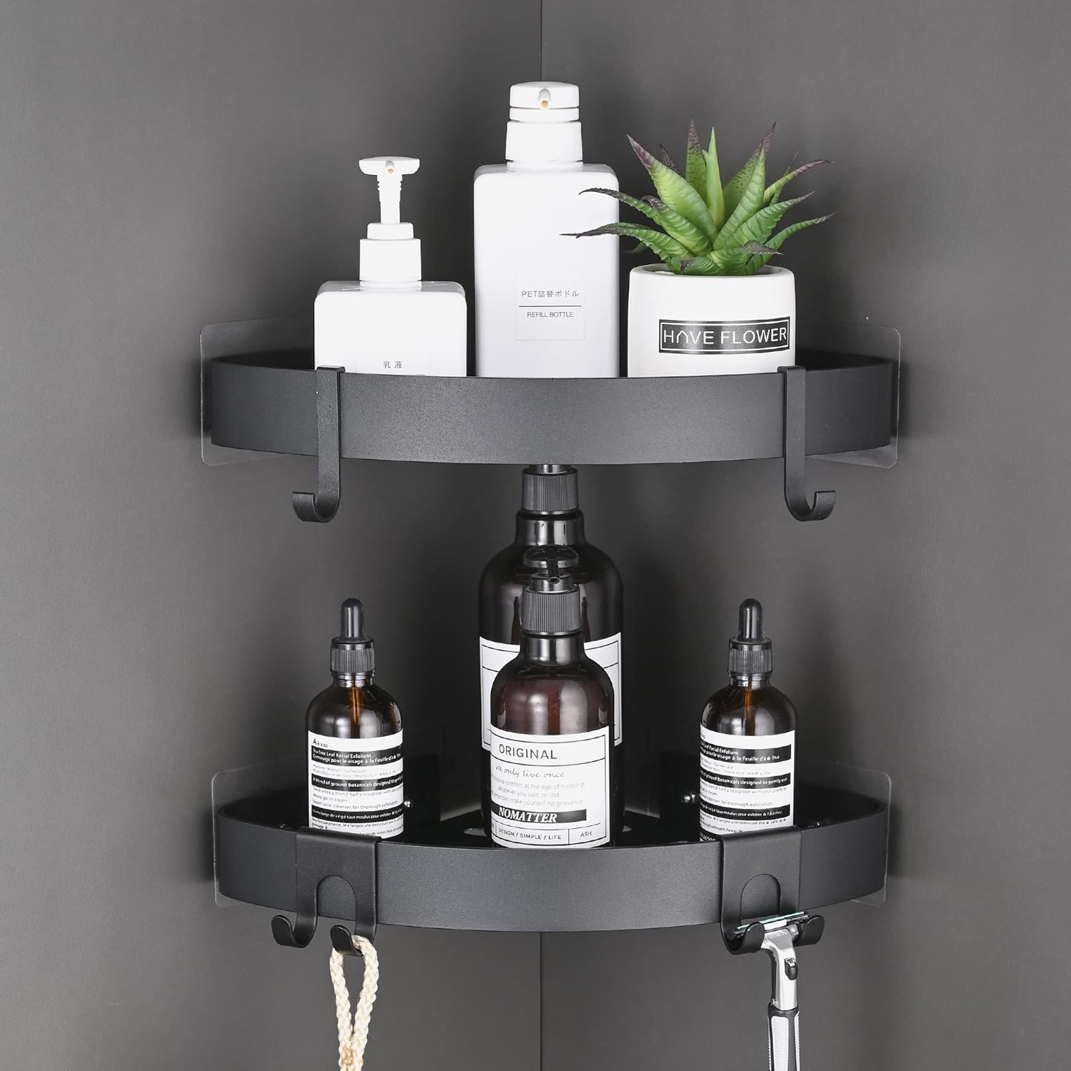TRUSTLIFE Bathroom Corner Shelf Black Adhesive Shower Caddy Organiser Space Alum...