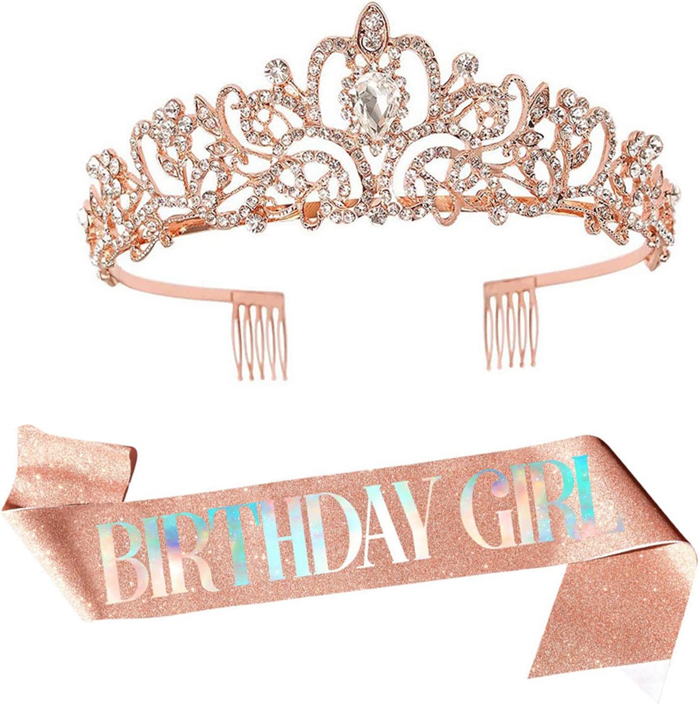 Leixi Birthday Girl Sash & Rhinestone Tiara Set,Birthday Sash and Tiara for Wome...