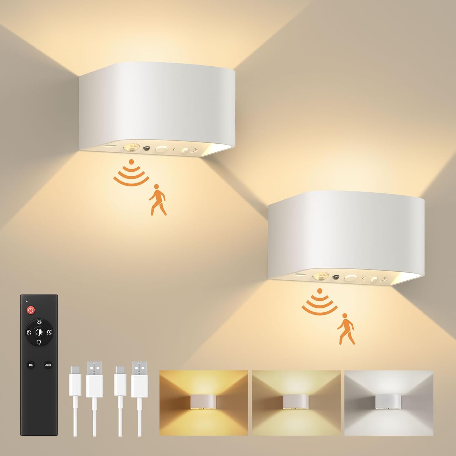 FULEN Wall Lights with Motion Sensor, Remote Control, 3 Colors,Up and Down Indoo...